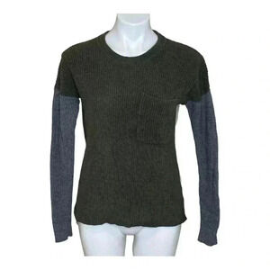 Madewell Thompson crew neck ribbed knit colorblock sweater in heather foliage XS